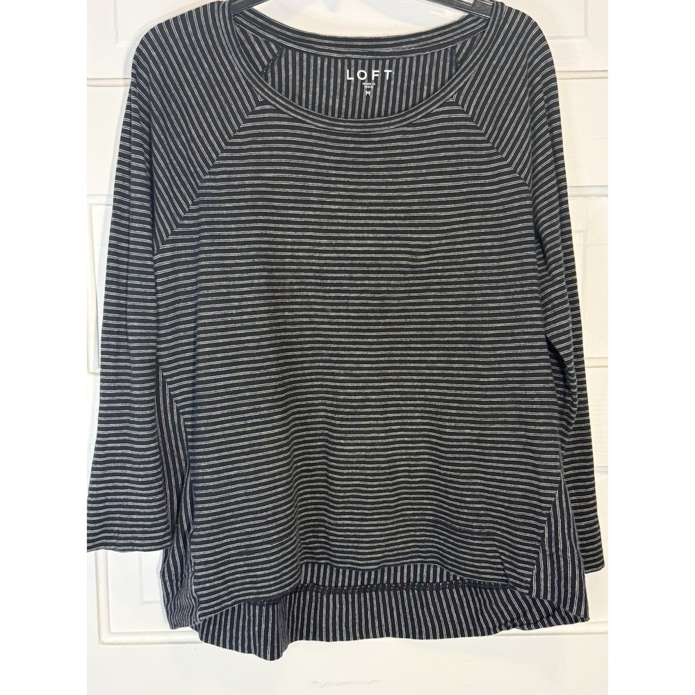 LOFT Soft Knit Raglan Sleeve Striped Top Long Sleeve Casual Tee Size‎ M